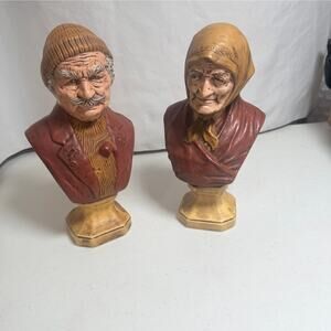 Vintage Holland Mold Salty Dog & Sea Hag Chalkware Bust Pair
